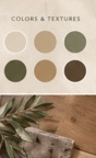 DaughterHouse palette of cream, oak, sage, chocolate, and natural textures