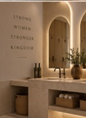 Studio wall concept with the phrase strong women, stronger kingdom