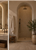 Arched interior with built-in niches and natural materials